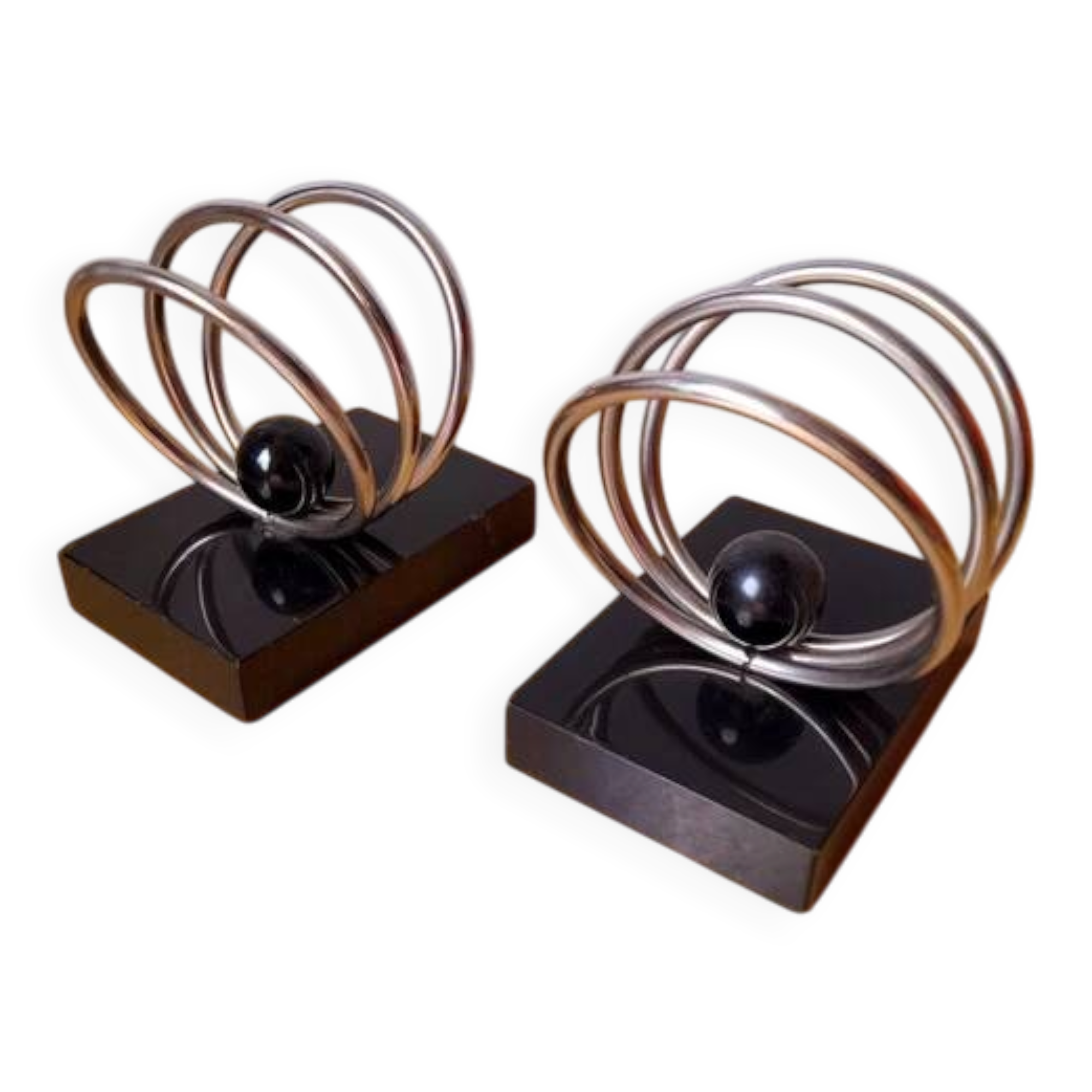 Bookends in marble and chrome metal
