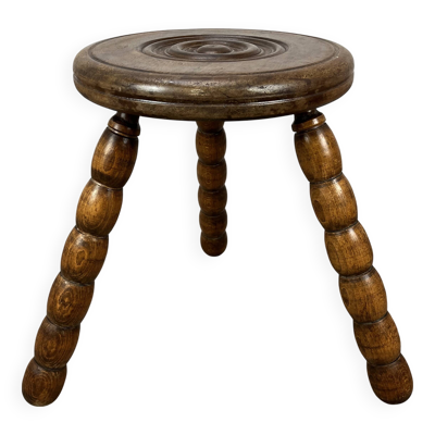 Tabouret tripode brutaliste dans le goût de Dudouyt
