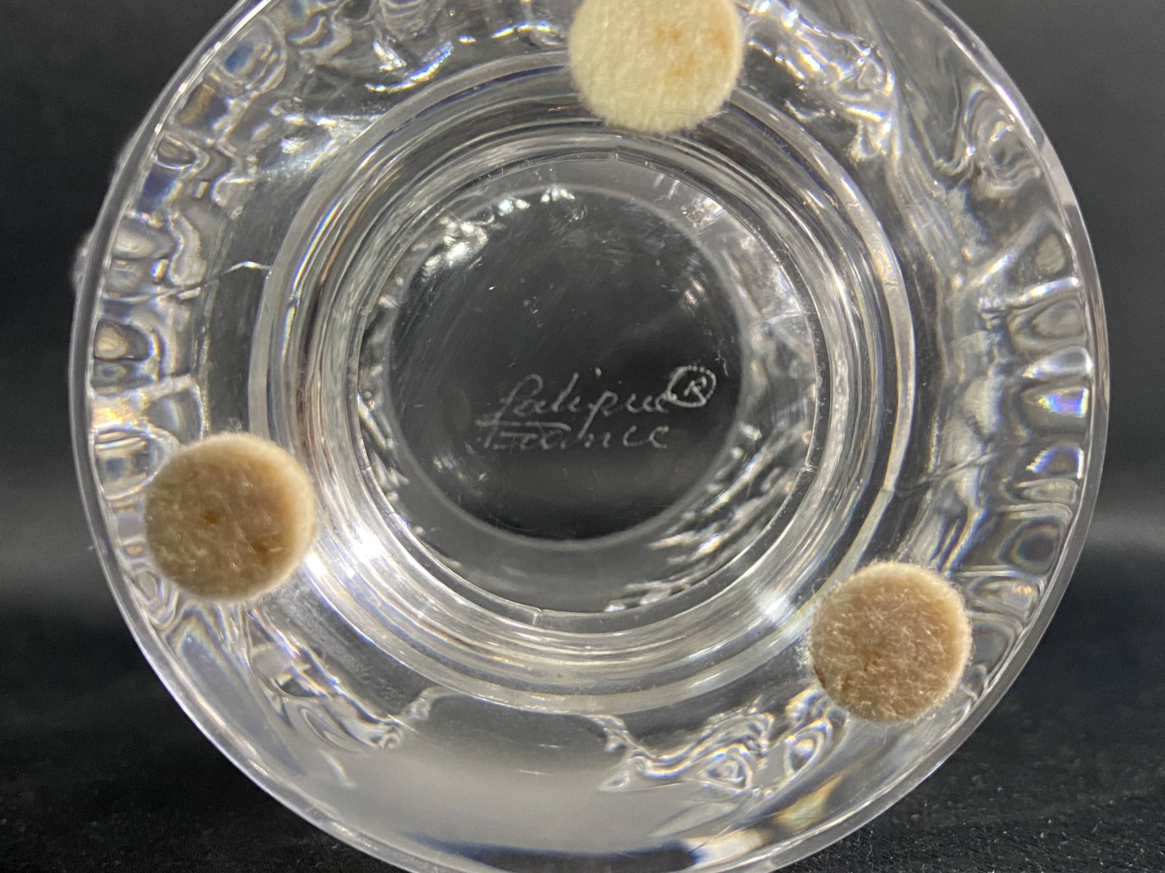 Vase on pedestal with foliage decoration signed lalique saint-cloud, possible pair