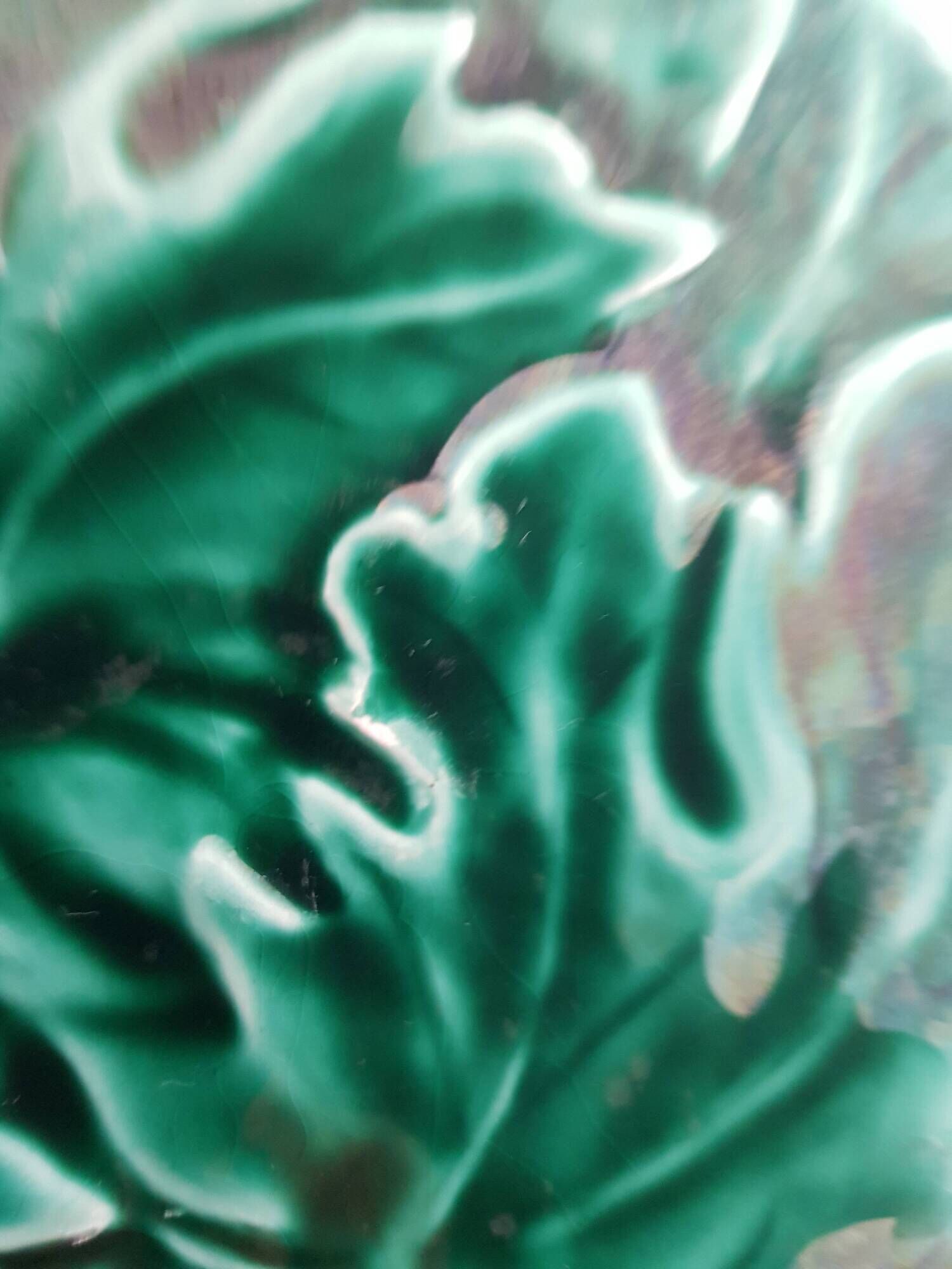 Set of 12 Green Majolica Leaf Plates Sarreguemines Digoin 1930