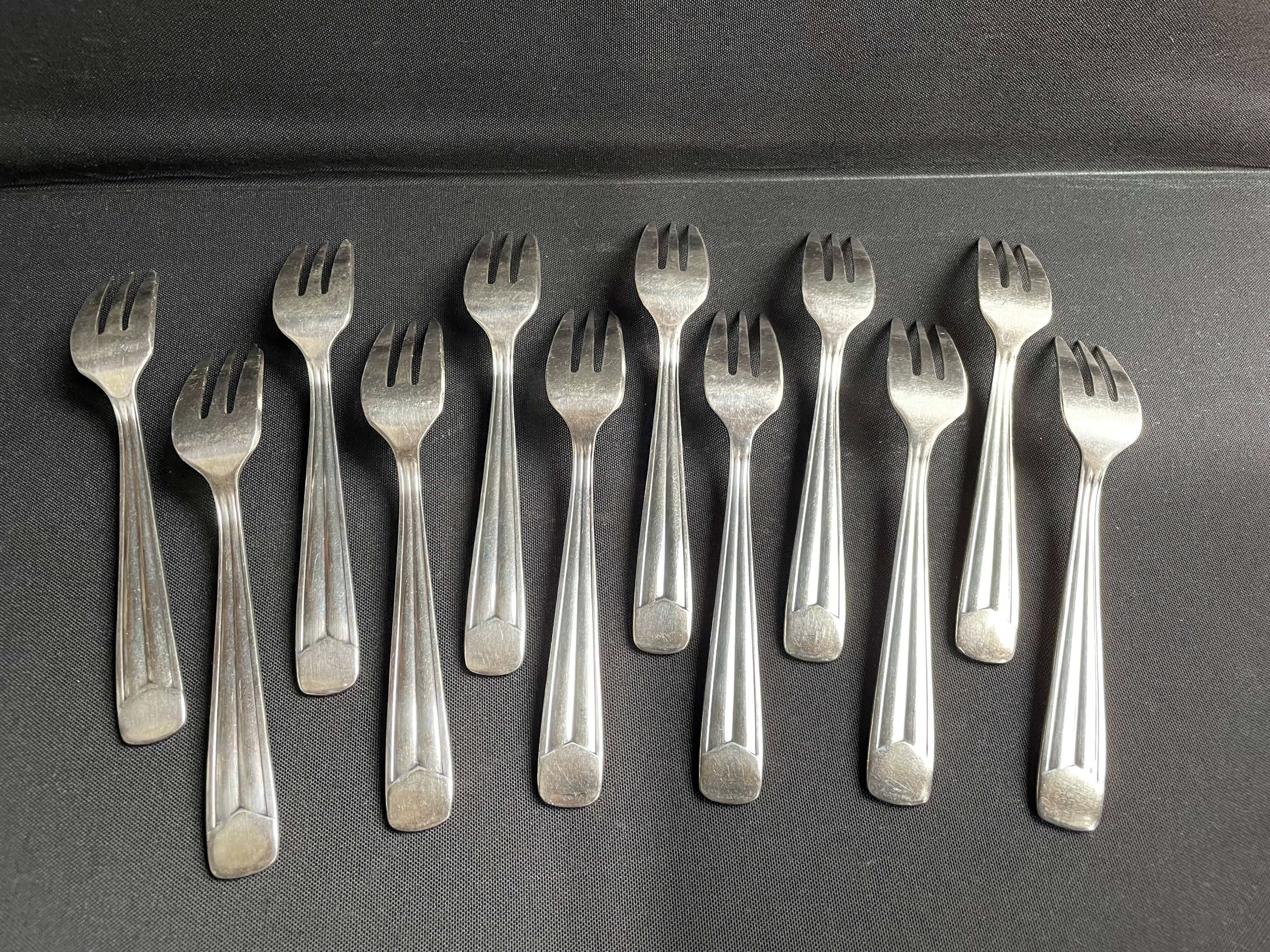 12 Dessert Forks – Hallmarked Silver Metal – Art Deco