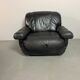 Large Set of Italian Space Age Black Leather Lounge Chairs with Brass
