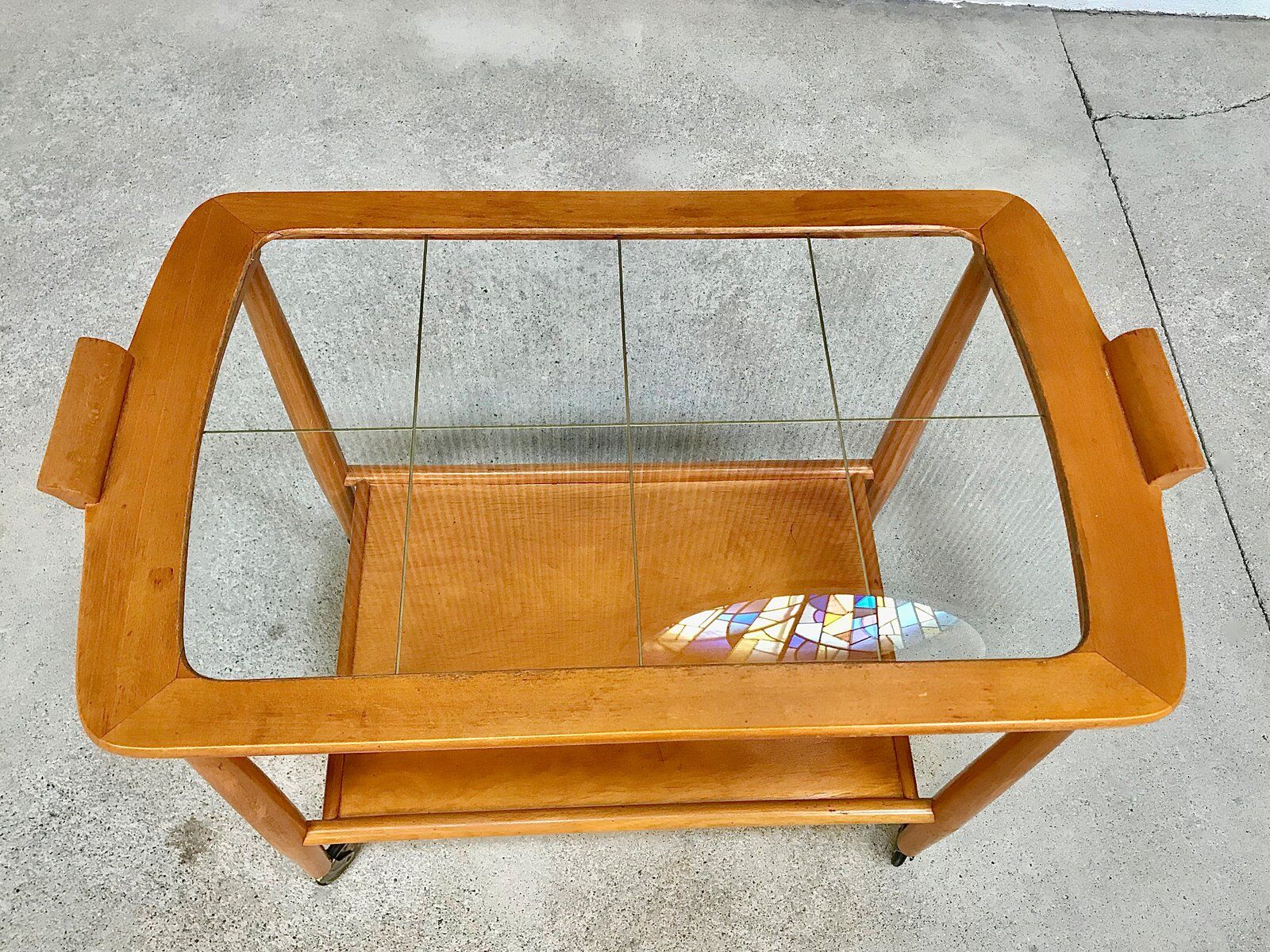 Mid-Century Modern Beech, Glass & Brass Serving Trolley, Germany 1950s