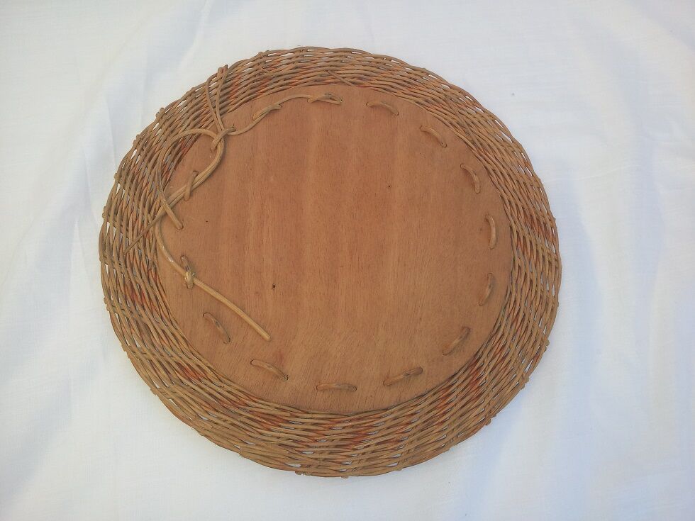 60's wicker round mirror