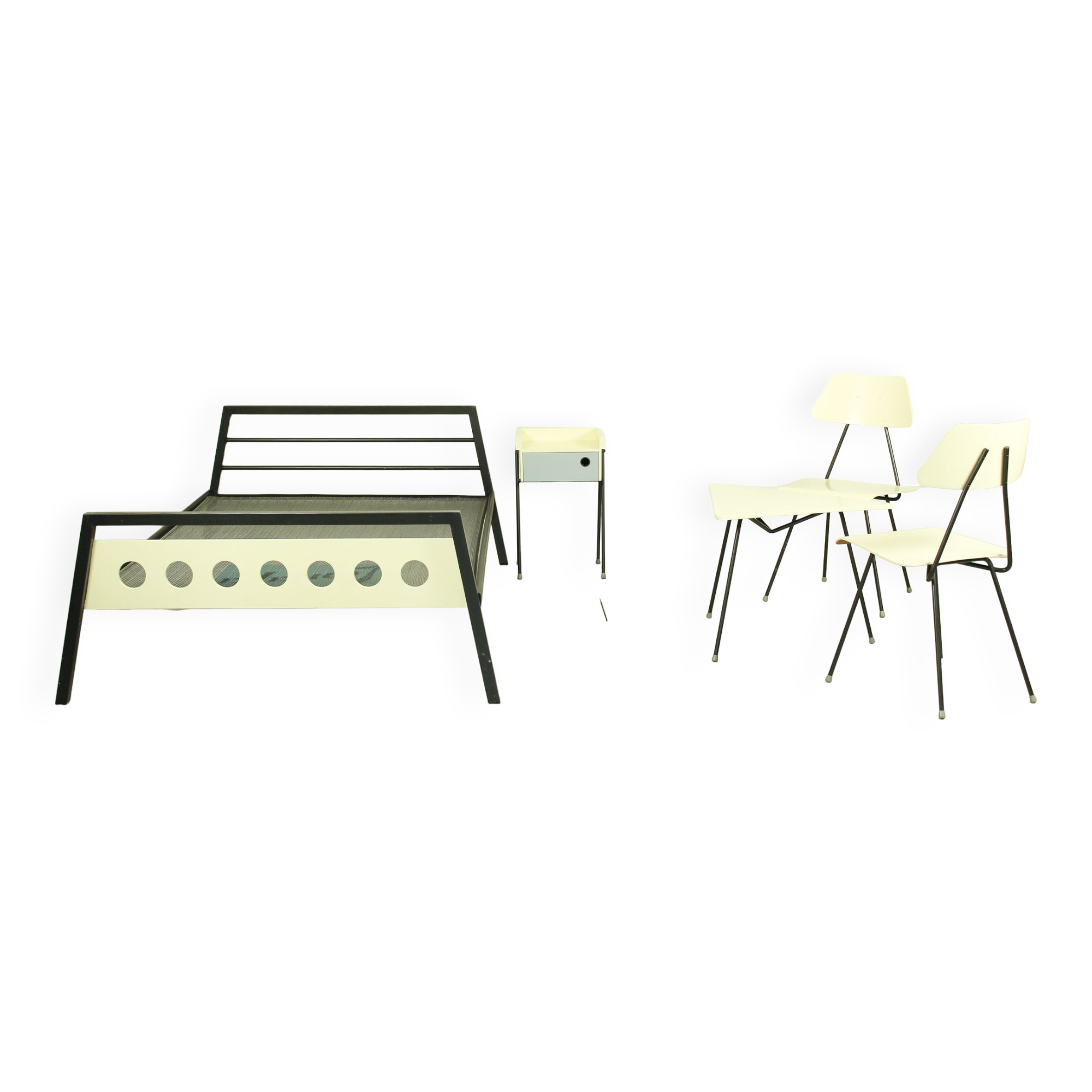 Rob Parry and Emile Truijen Bed, Chair and Nightstand for Dico series "Kamer 56", 1950s