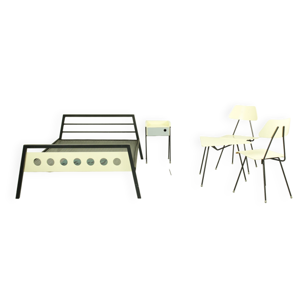 Rob Parry et Emile Truijen Lit, chaise et table de chevet pour la série Dico « Kamer 56 », années 1950