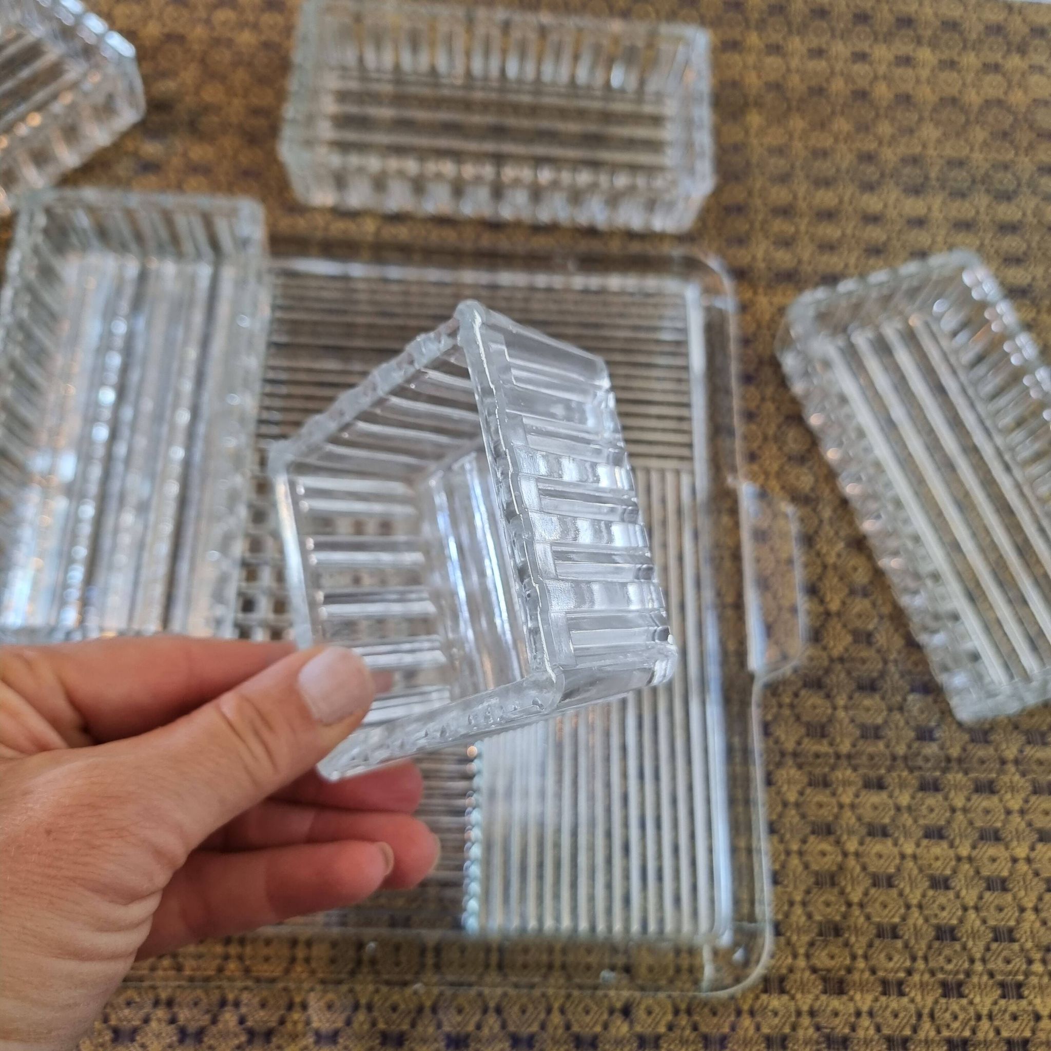 Large 6-piece aperitif tray in French molded rock crystal from the 50s and 60s