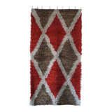 Tapis scandinave à losanges rouges (Rya) | Suède | Années 1960