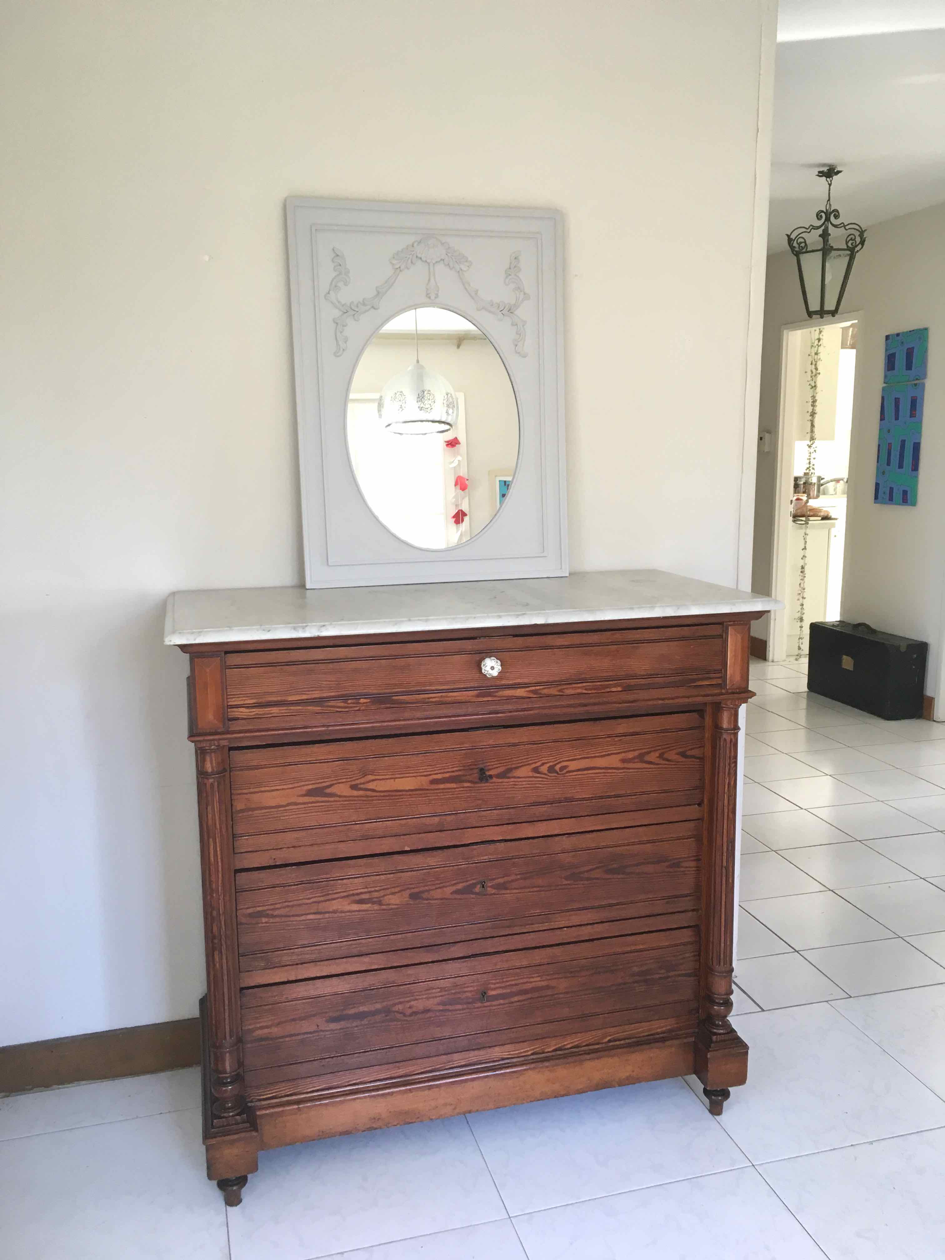 Marble and pitchpin chest of drawers