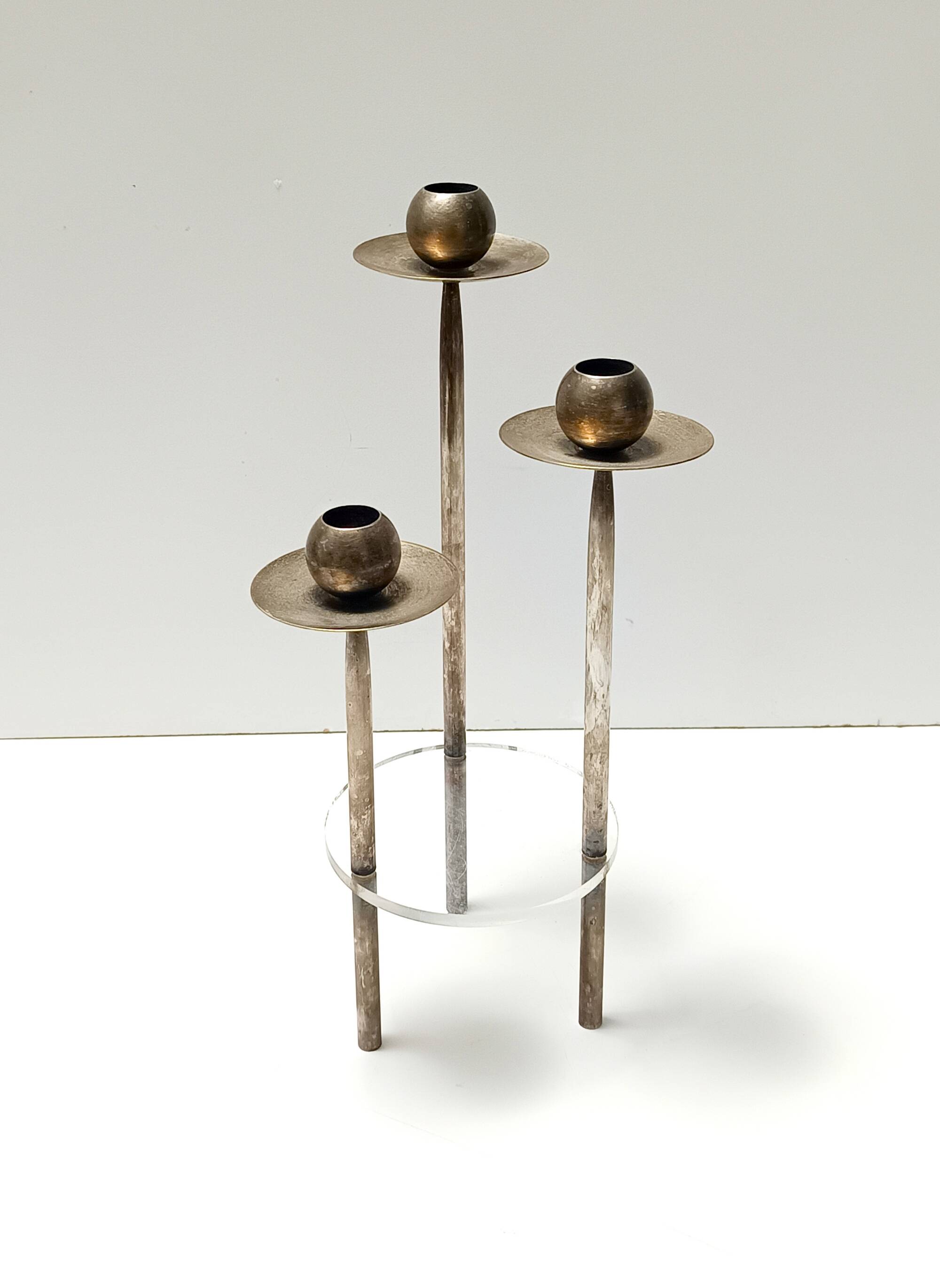 Silver-Plated Brass and Plexiglass Candelabrum by Mesa, Italy 1970s