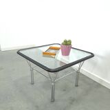 Glazen jaren 70 salontafel met chromen onderstel vintage