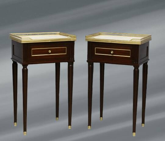 Pair of Louis XVI Style Nightstands with White Carrara Marble