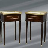 Pair of Louis XVI Style Nightstands with White Carrara Marble