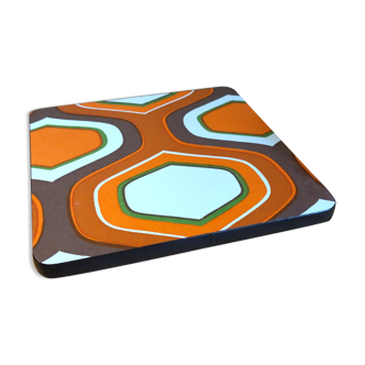Dessous de plat orange marron et blanc formica vintage