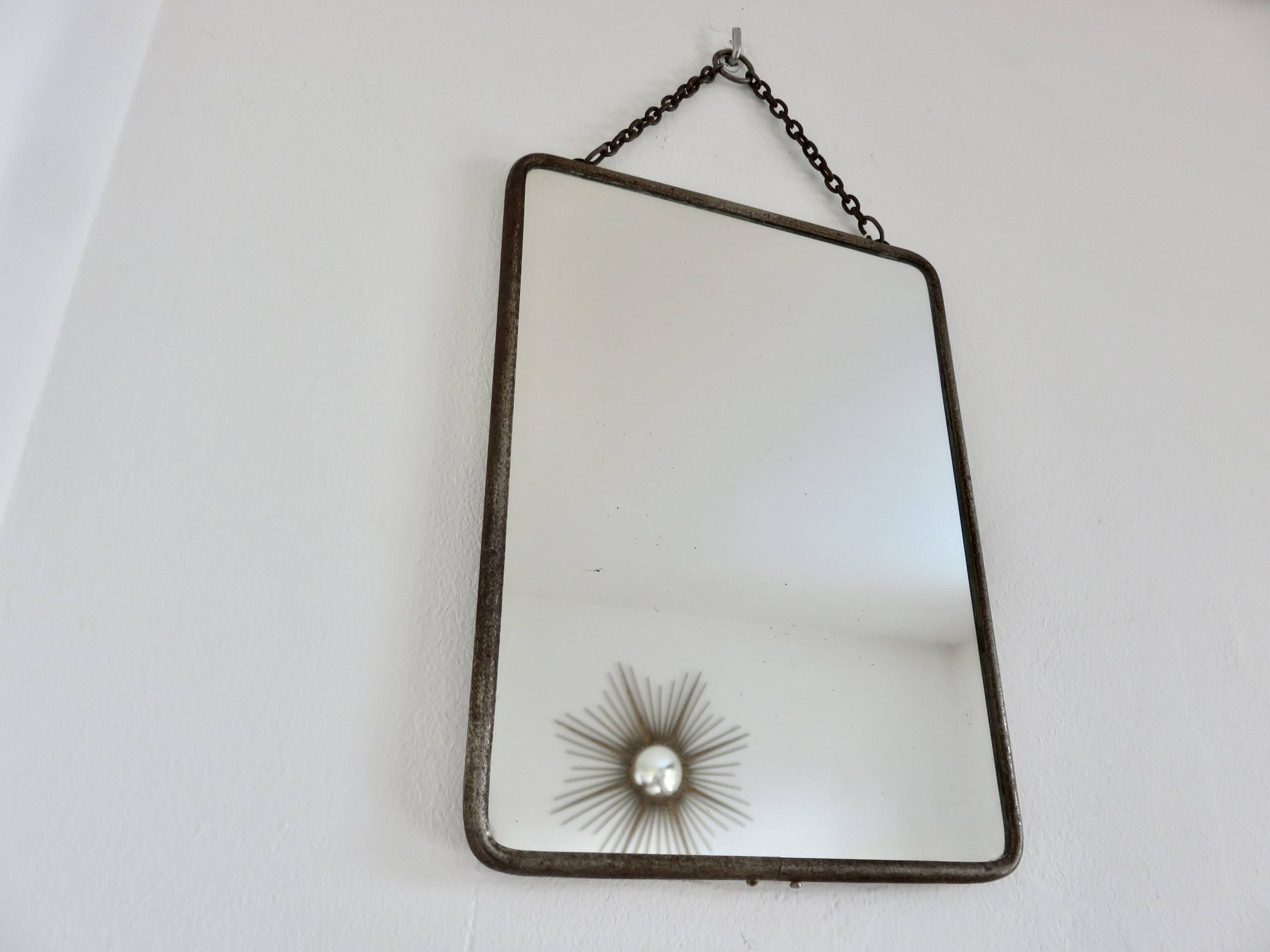 Antique vintage barber's mirror with chain, 1930s-40s
