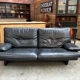 Black leather sofa – Italian design – 1980s