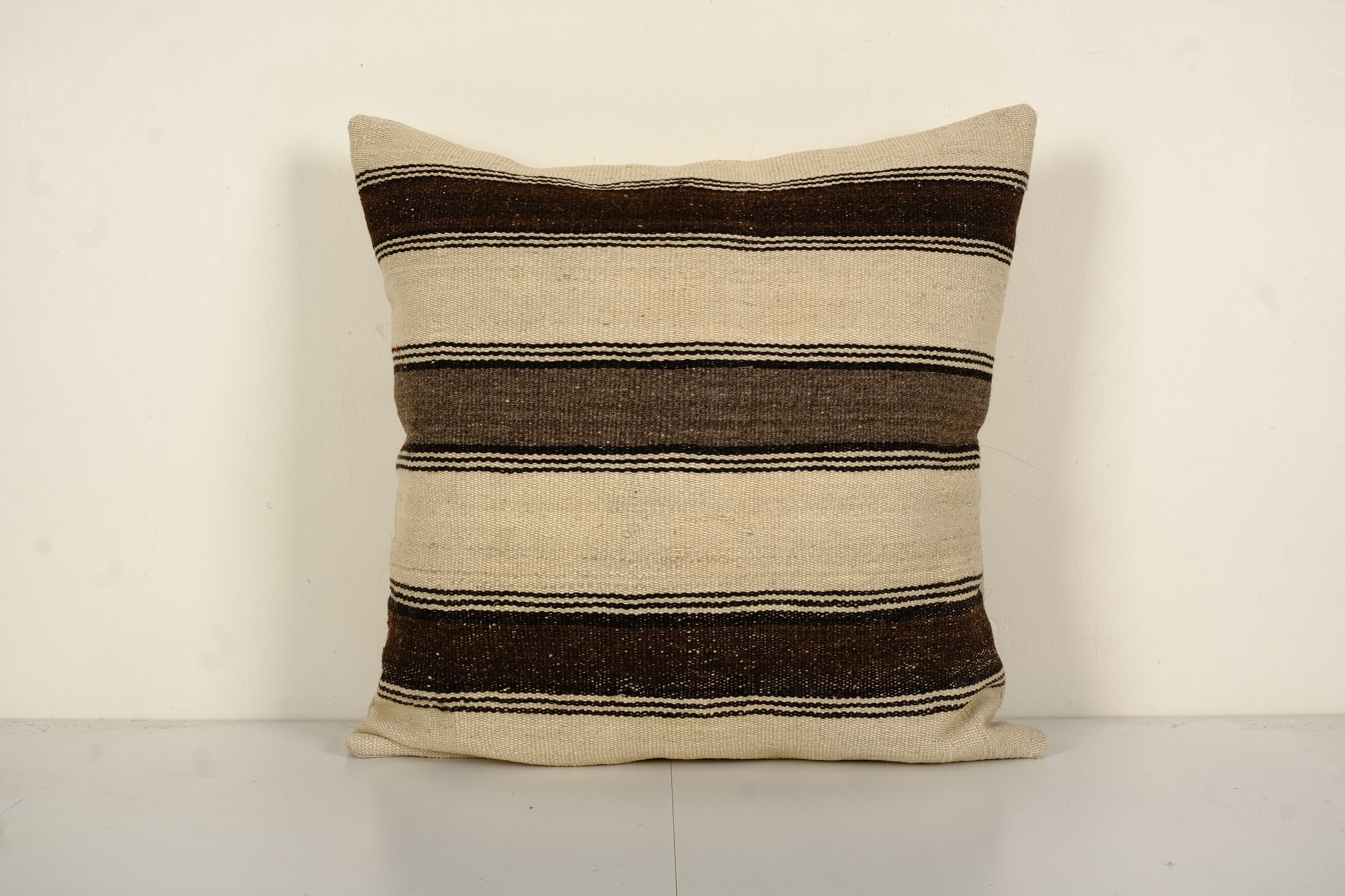 Handmade Organic Wool Striped Couch Pillow Cover, Ethnic Chair Cushion Decor from Anatolian, Bohemia