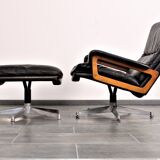 Armchair and footstool by André Vandenbeuck for Strässle in black leather