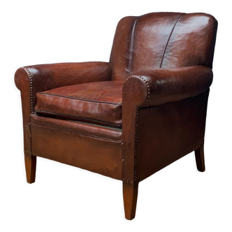 French leather club chair normandy tri-lobe model c1920
