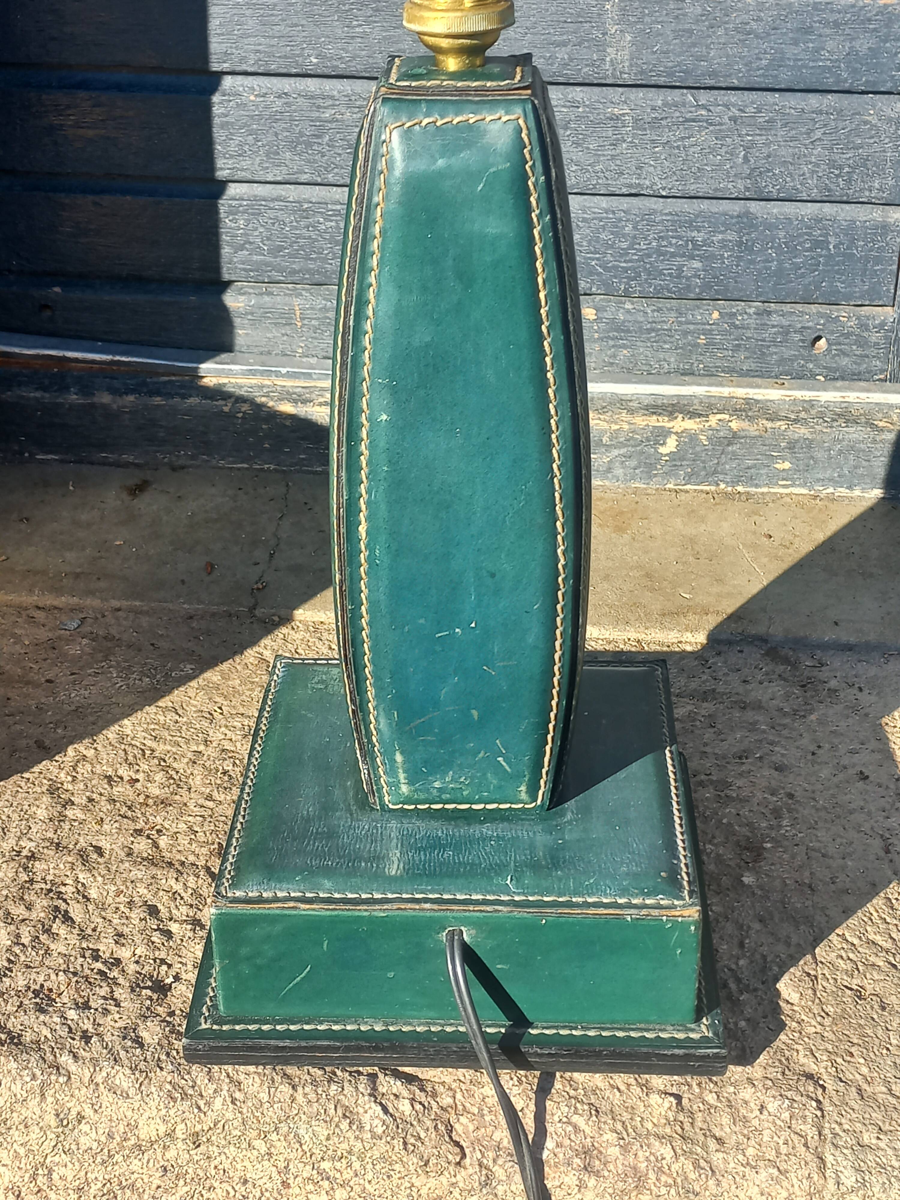 Vintage leather desk lamp with saddle stitching from the 1960s.