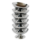 Lot de 6 coupes à glace en inox vintage, pieds triangulaire, Design, 1970, 9 X 4.5 cm