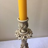 Large candle holder in patinated white painted metal
