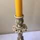 Large candle holder in patinated white painted metal