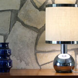 Table lamp 1970's chrome and linen restored