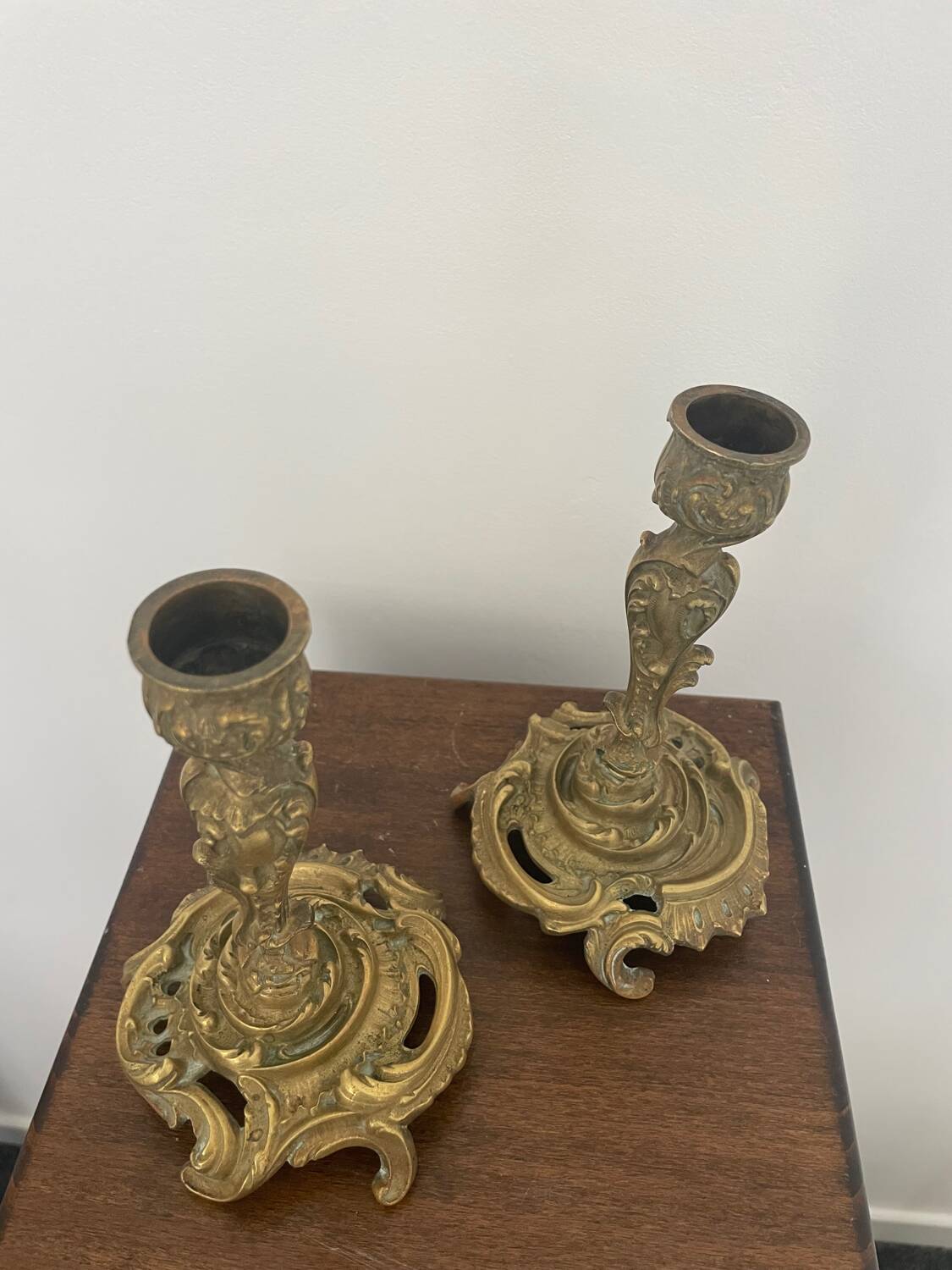 Pair of Louis XV style gilt bronze candlesticks