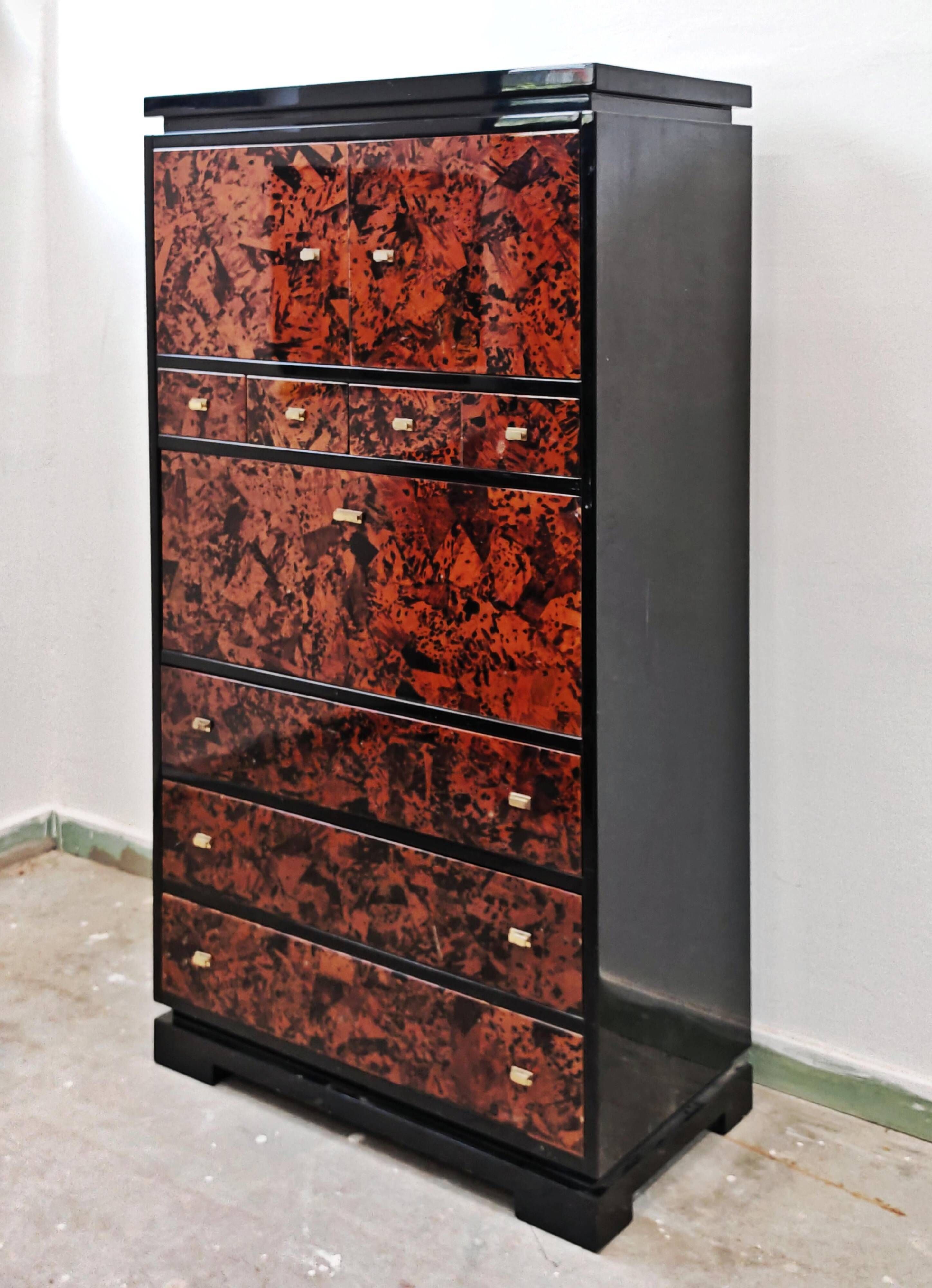 Mid Century Tall Boy or Secretary in tortoiseshell and lacquer by Ottini
