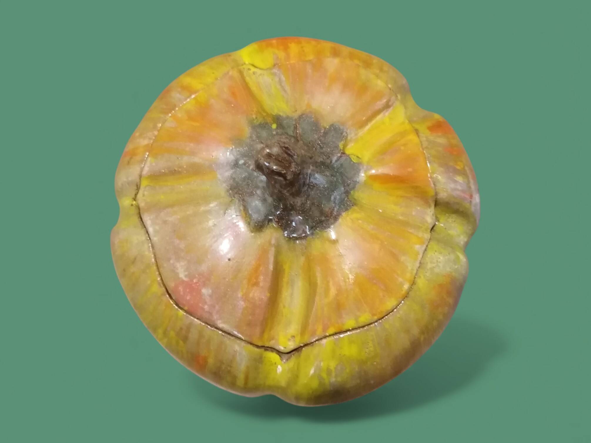 Pumpkin/gourd shaped box - Slipware ceramic