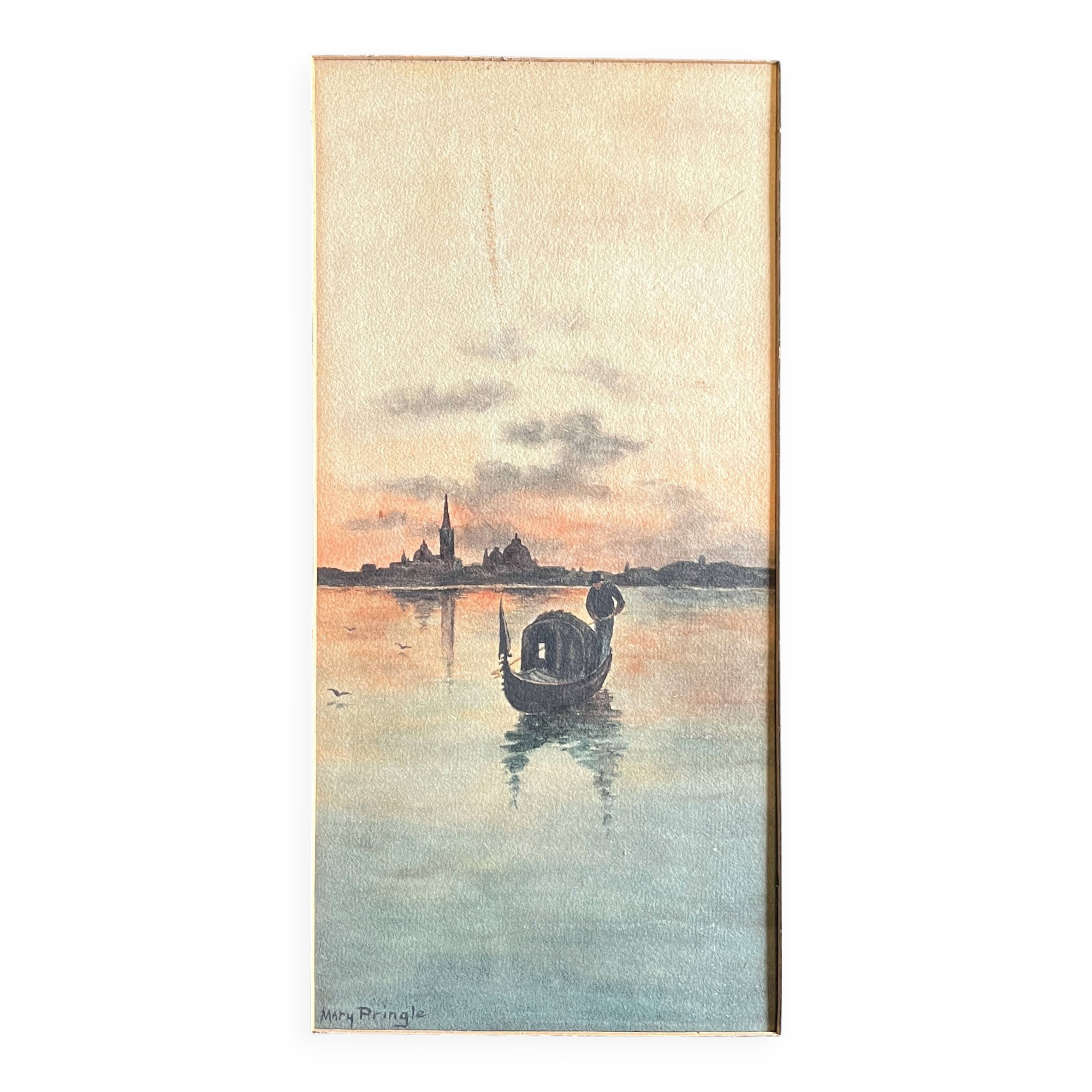 Watercolor painting by Mary Pringle (1880-1940) "Gondola in Venice"