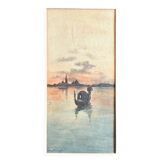 Watercolor painting by Mary Pringle (1880-1940) "Gondola in Venice"