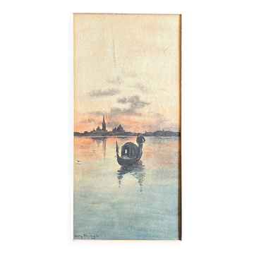 Watercolor painting by Mary Pringle (1880-1940) "Gondola in Venice"