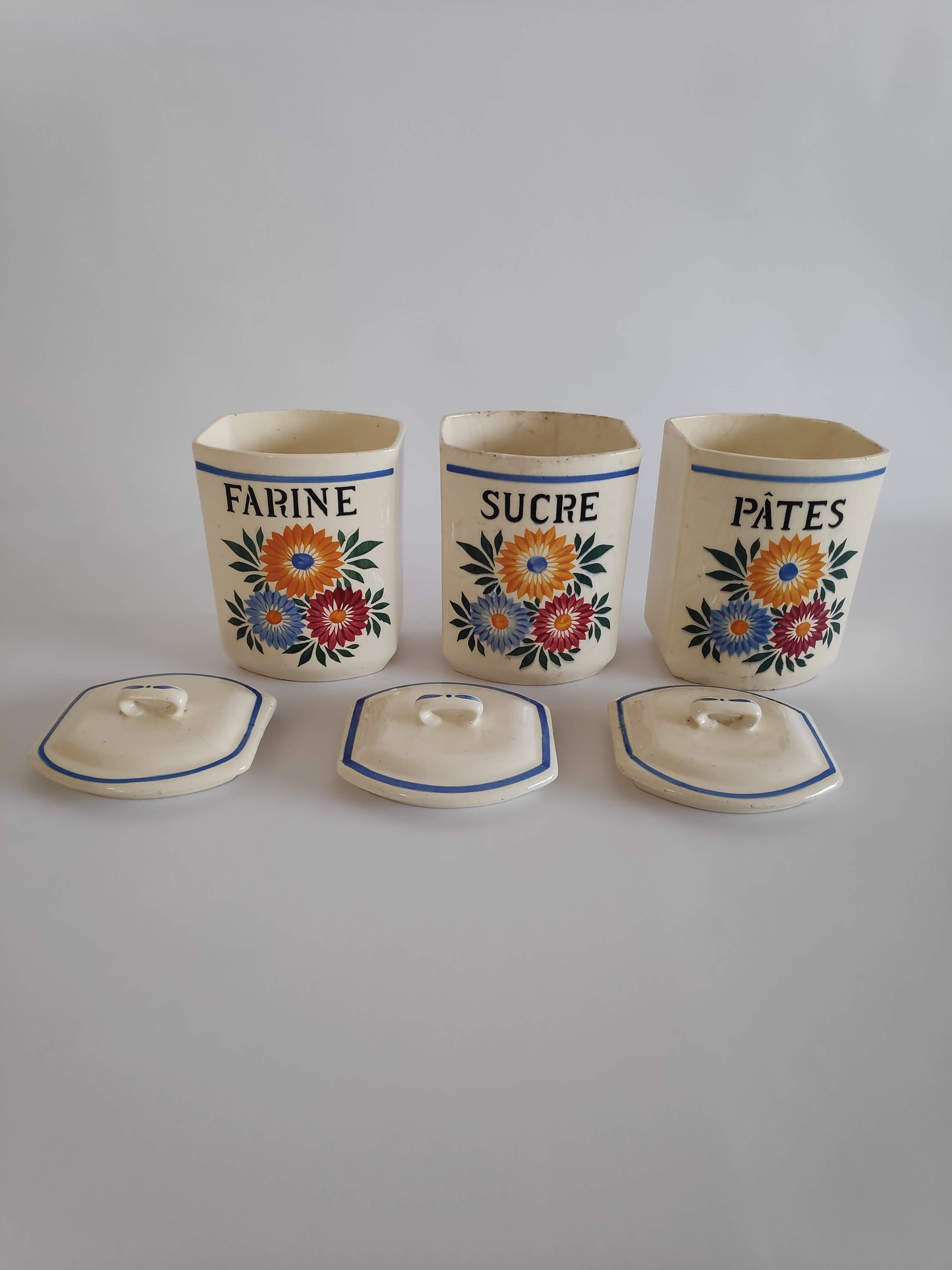 Lot de 3 pots à épices à motif floral en céramique Terre de Fer