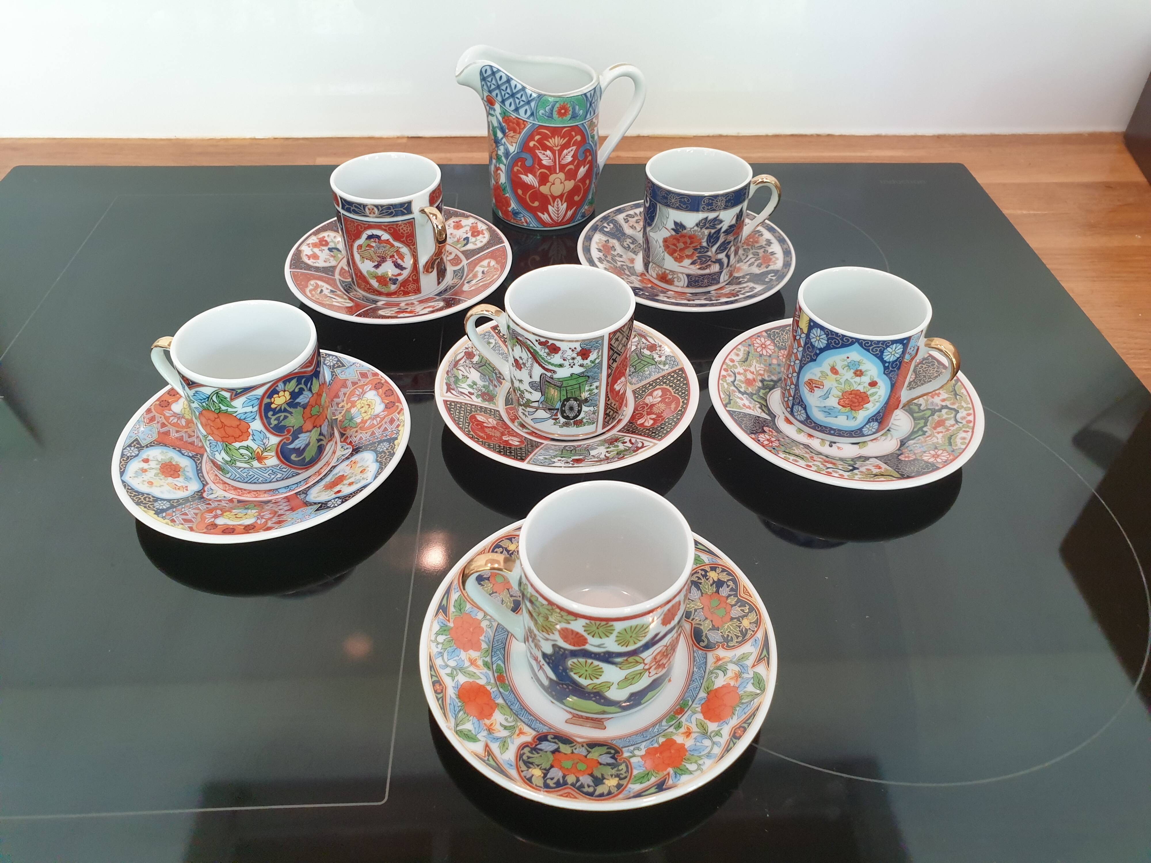 6 Japanese coffee cups and milk jug