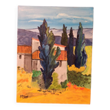 Naive painting Provençal landscape oil on canvas signed