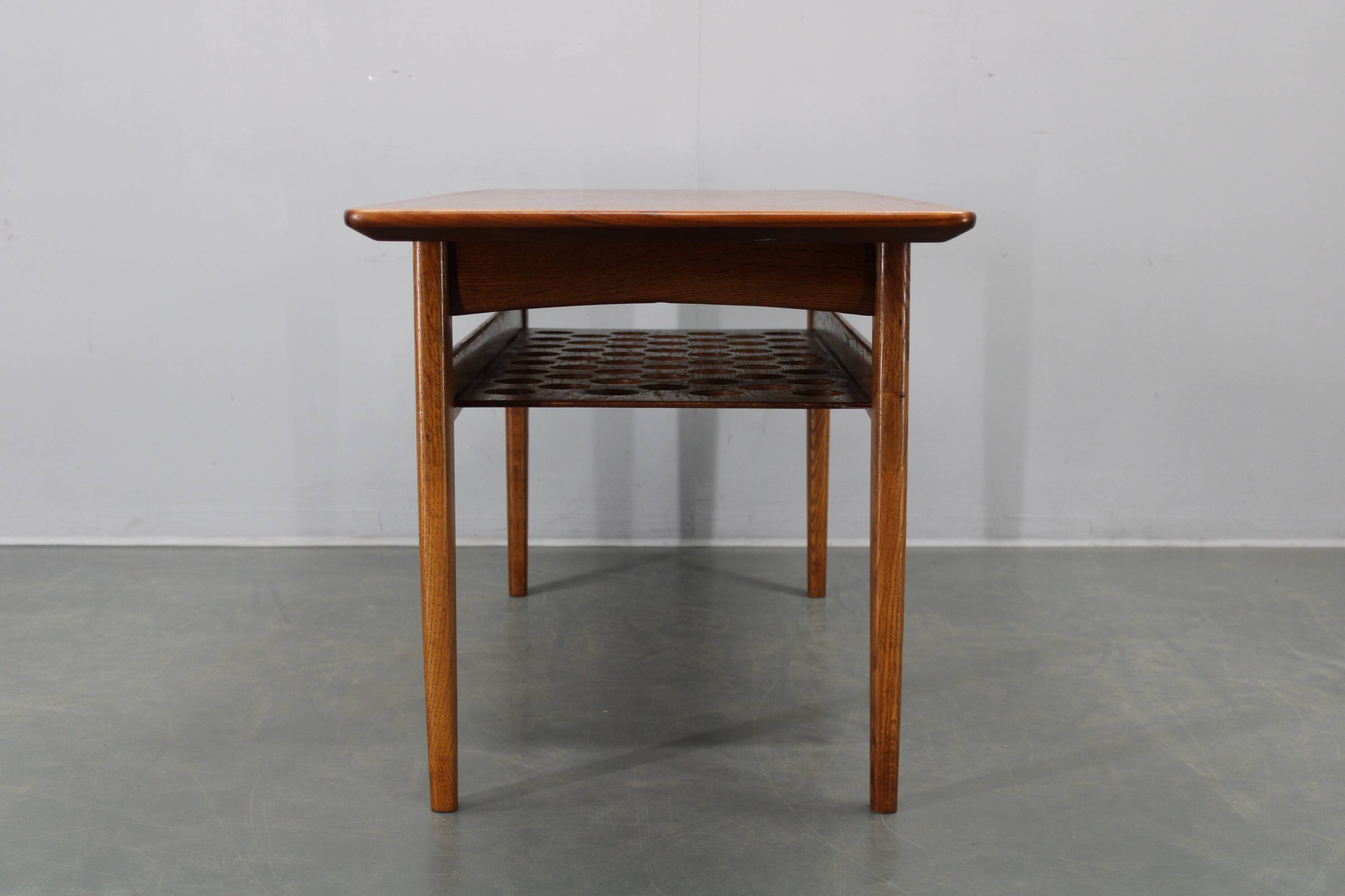 Danish midcentury coffee table with teak veneer and oak base, 1960s