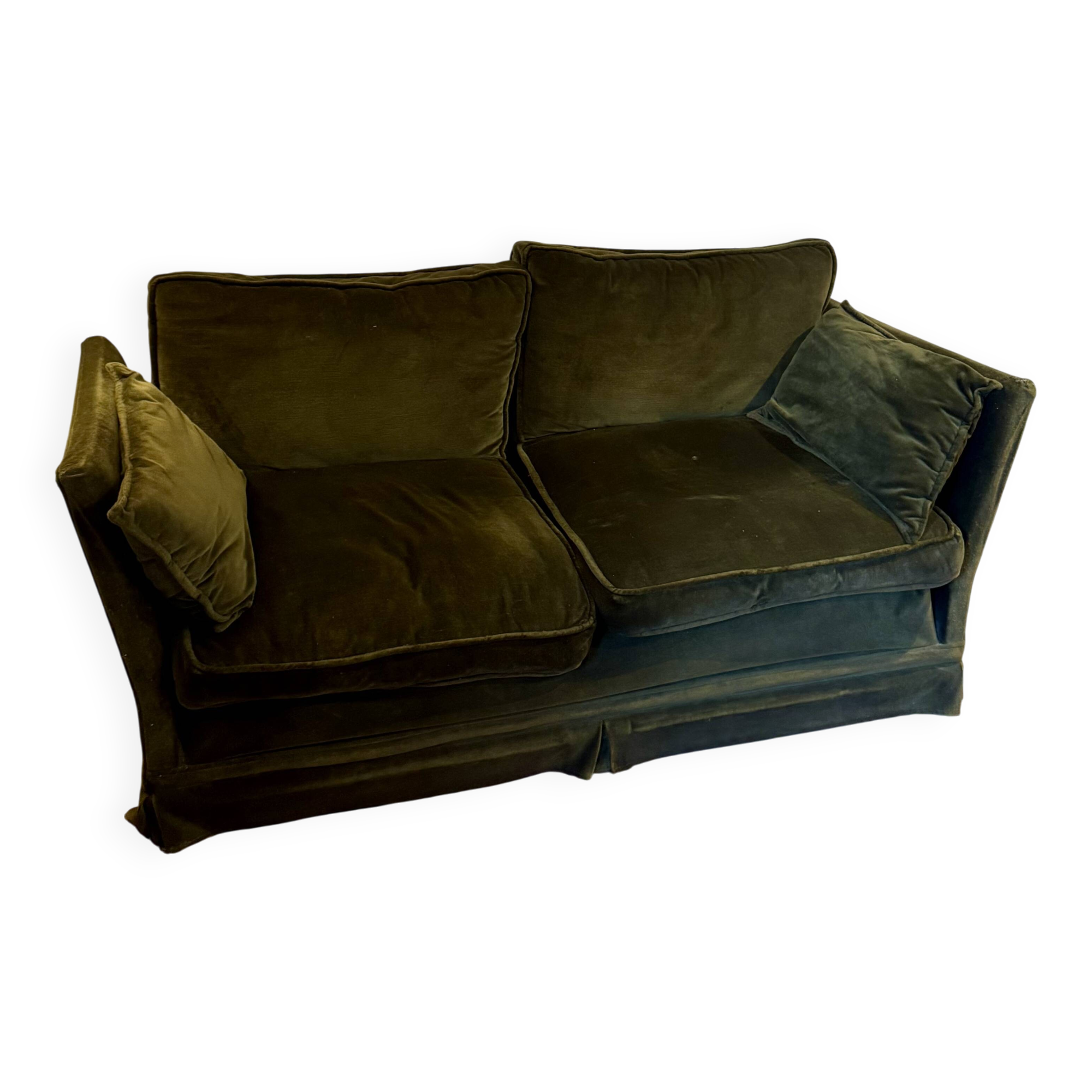 Antique green velvet sofa