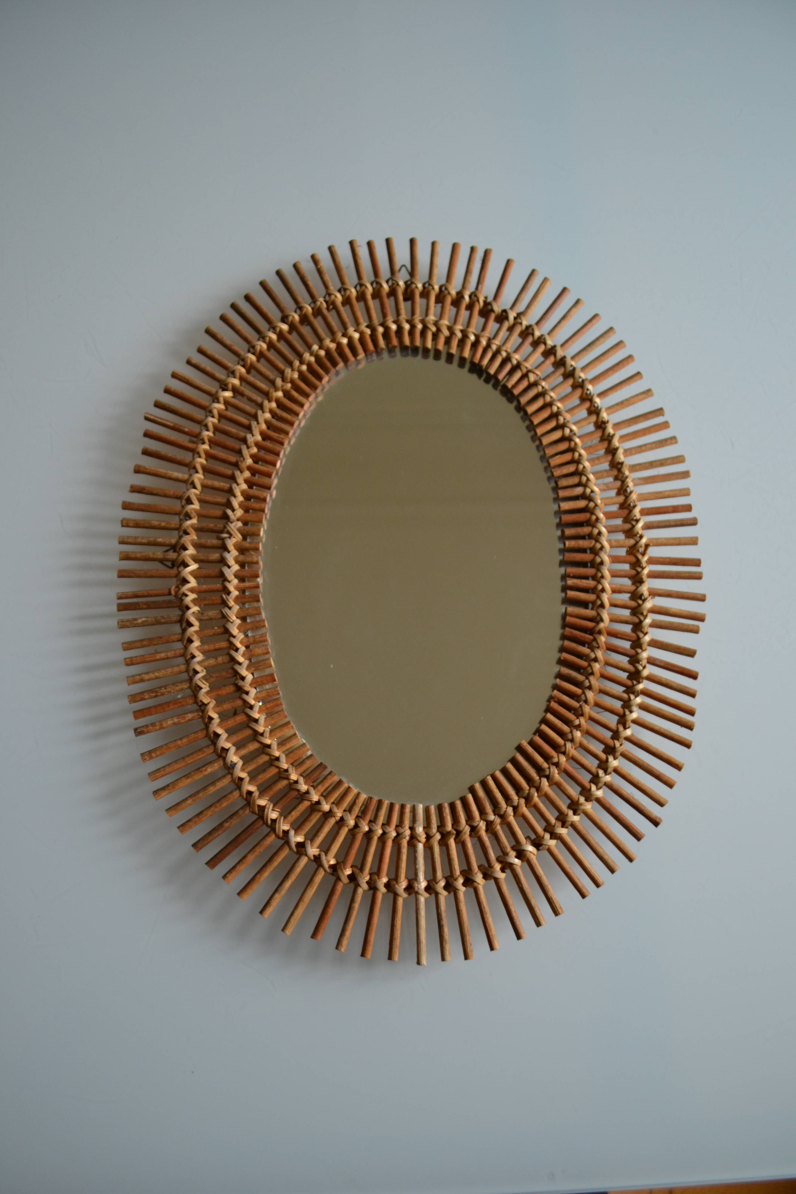 miroir soleil rotin ovale circa 1970 Diamètre 45 cm