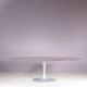 1970s XL oval Tulip table with brown marble top and matte silver oval base / Eero Saarinen / Knoll, USA