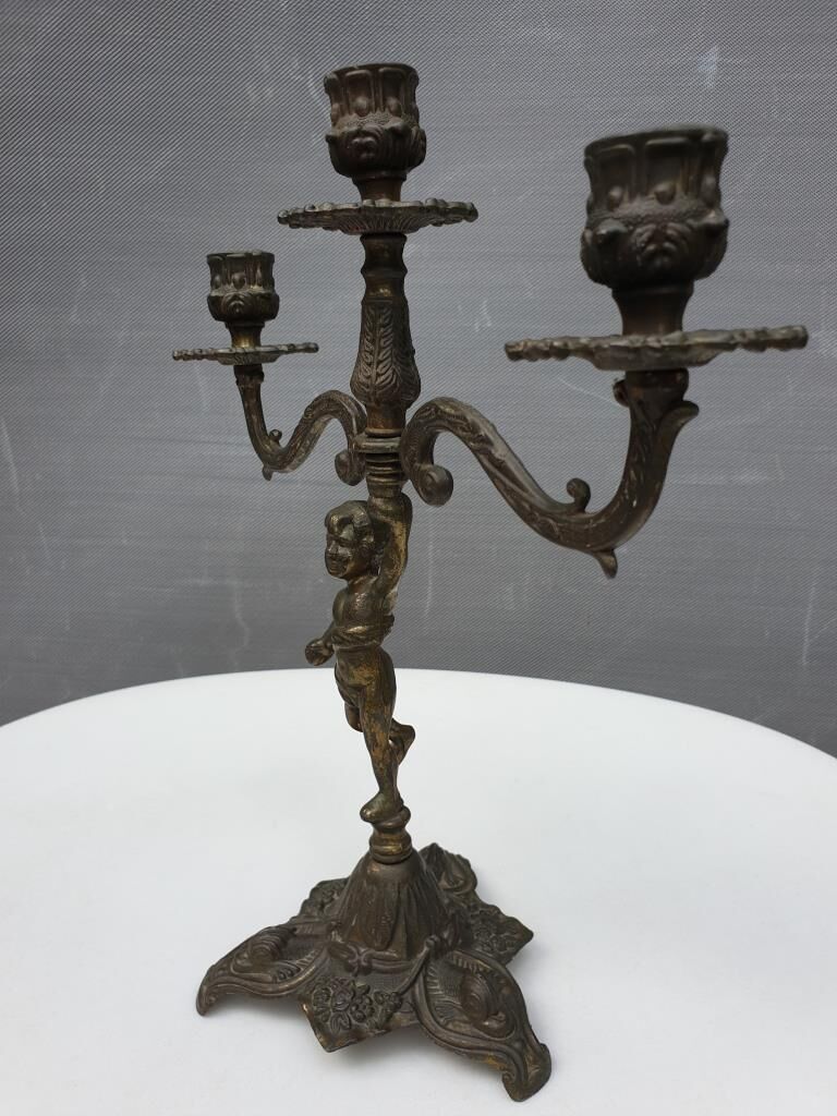 "Il mio bel foco" pair of candlesticks XIXth cherubs 3 torchieres
