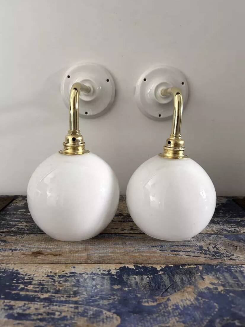 Pair of white opaline sconces