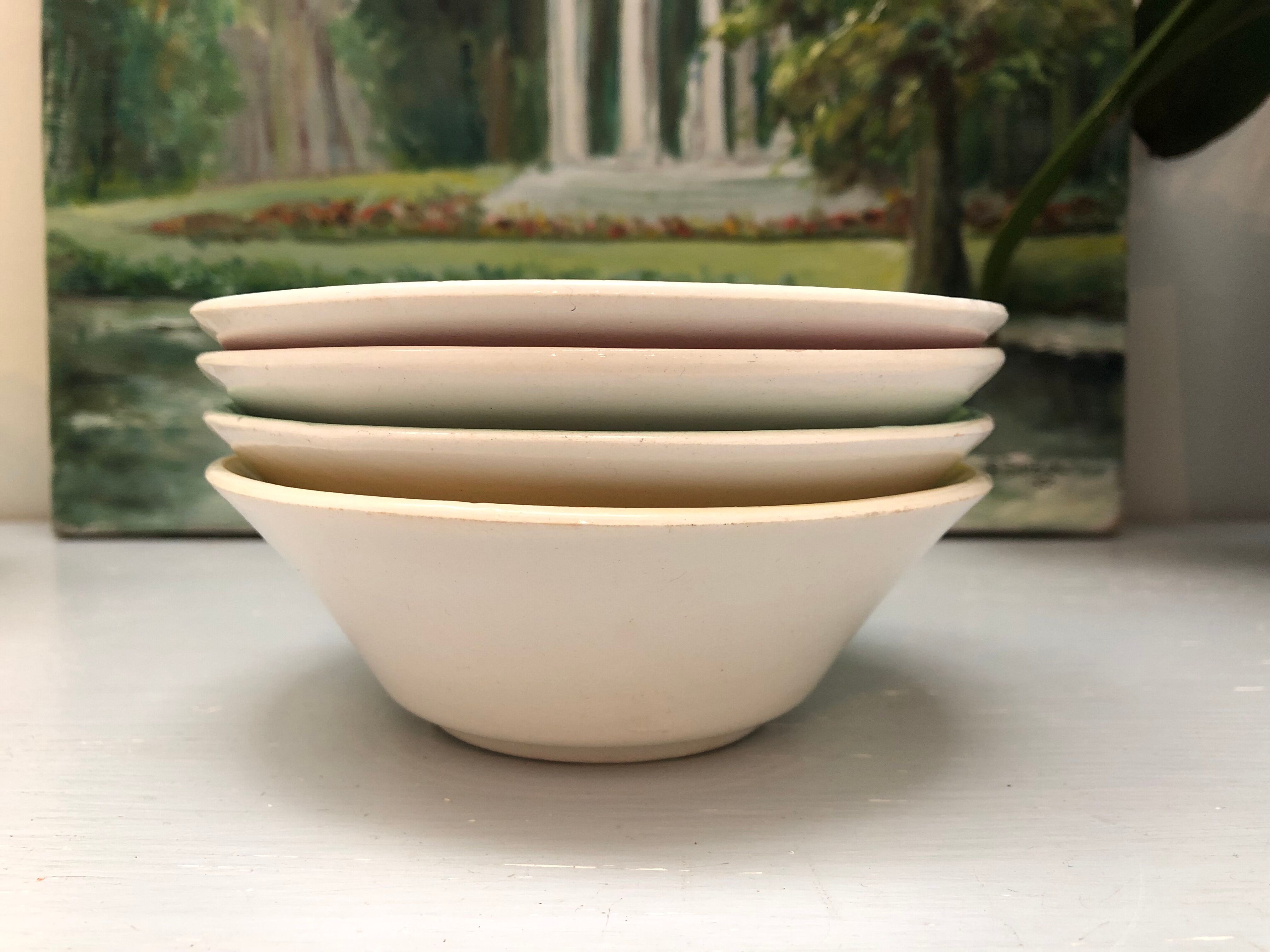 4 Digoin cups France the Francorussian green yellow blue pink dessert