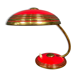 lampe de bureau rouge ou Helo en laiton des années 1950