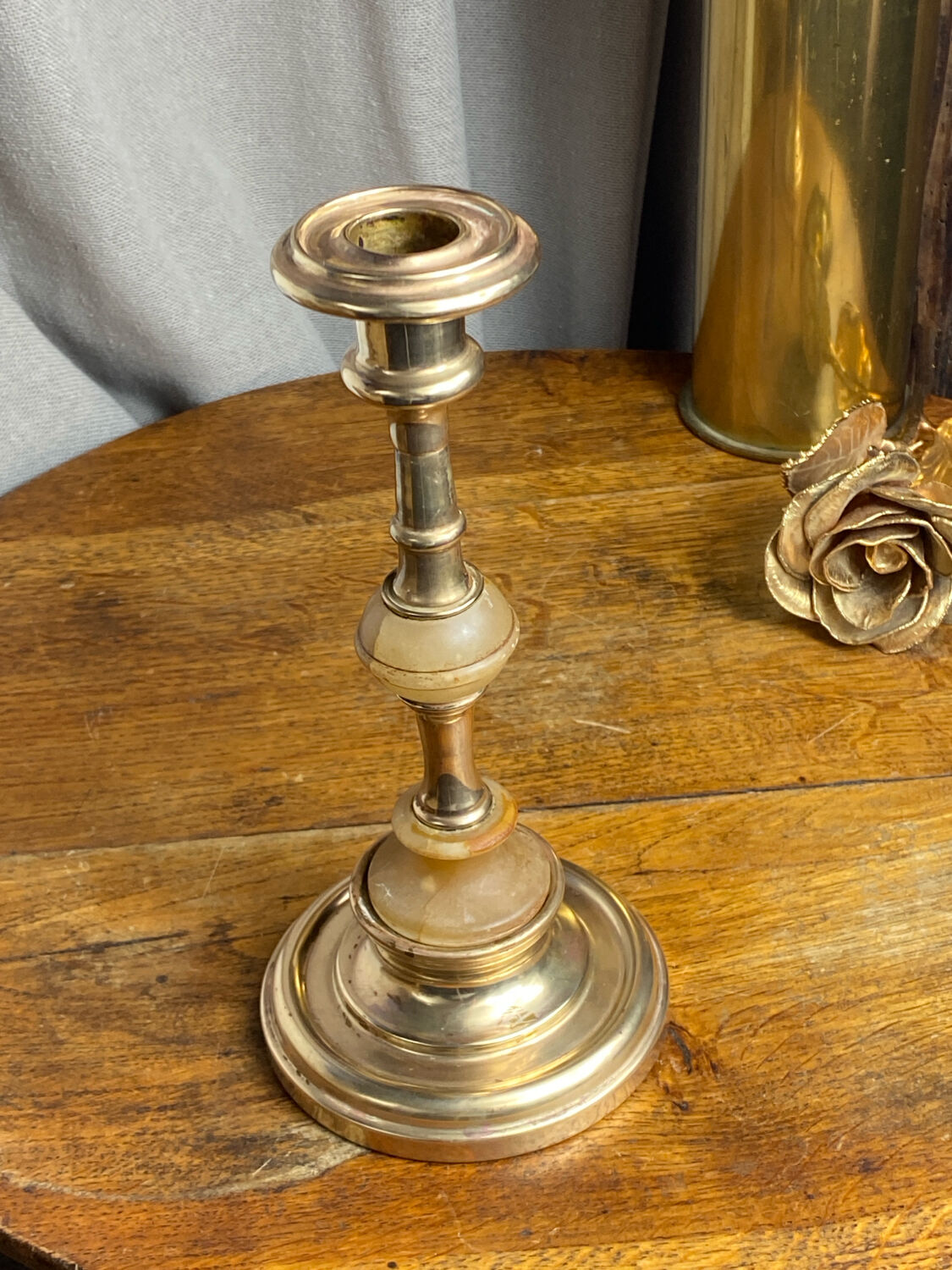 Brass and stone candlestick