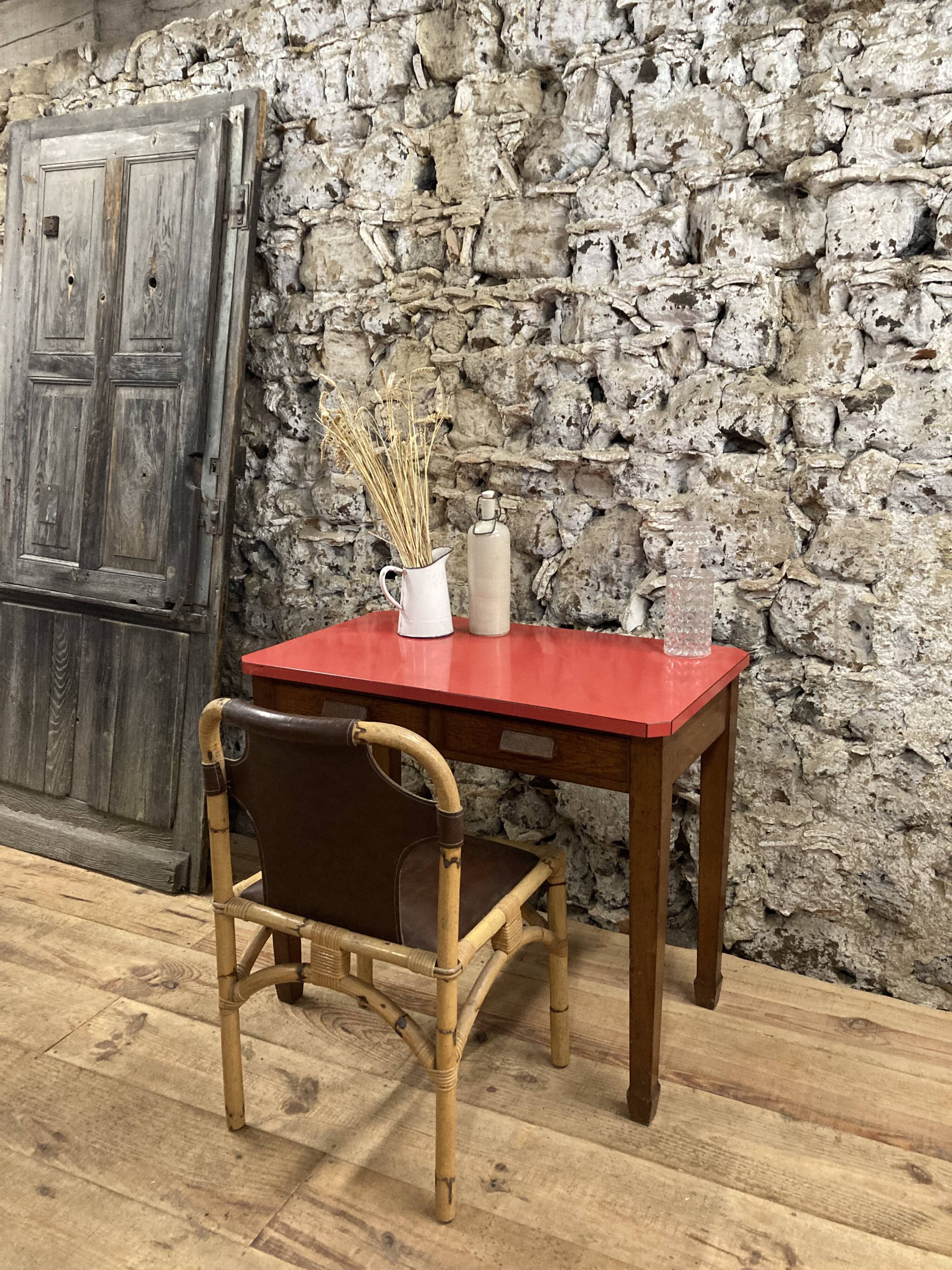 Vintage chair in rattan and bamboo and brown leather