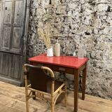 Vintage chair in rattan and bamboo and brown leather