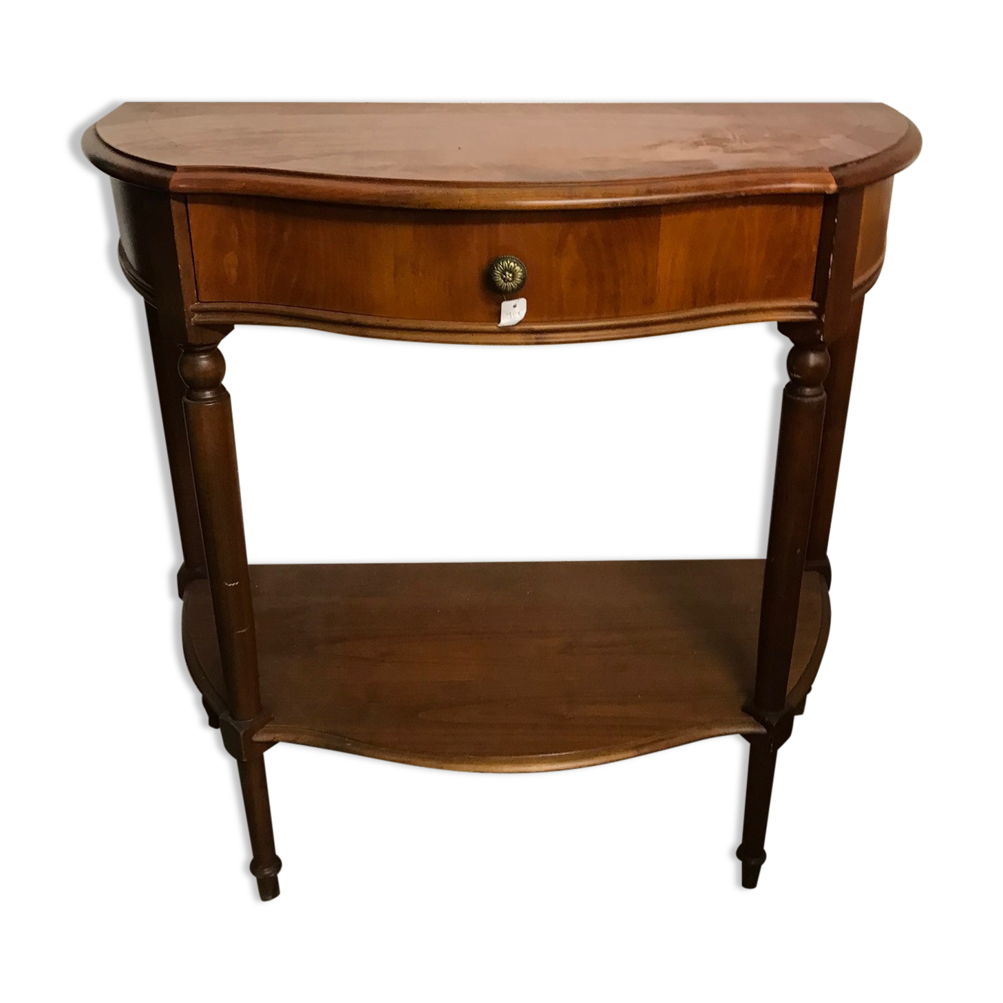 Cherry half-moon console with drawer and bottom shelf