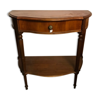 Cherry half-moon console with drawer and bottom shelf